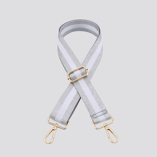 Printed Bag Strap - Metallic  Silver & White Stripe