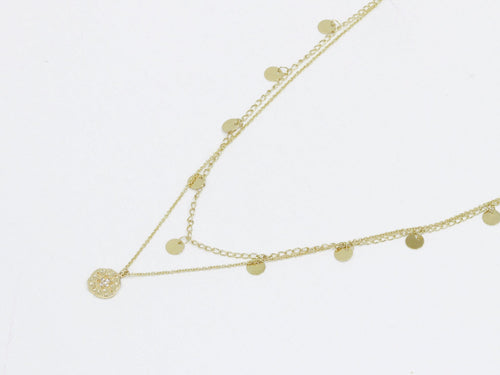 Linette Crystal Encrusted Charm Layered Necklace - Gold Plated