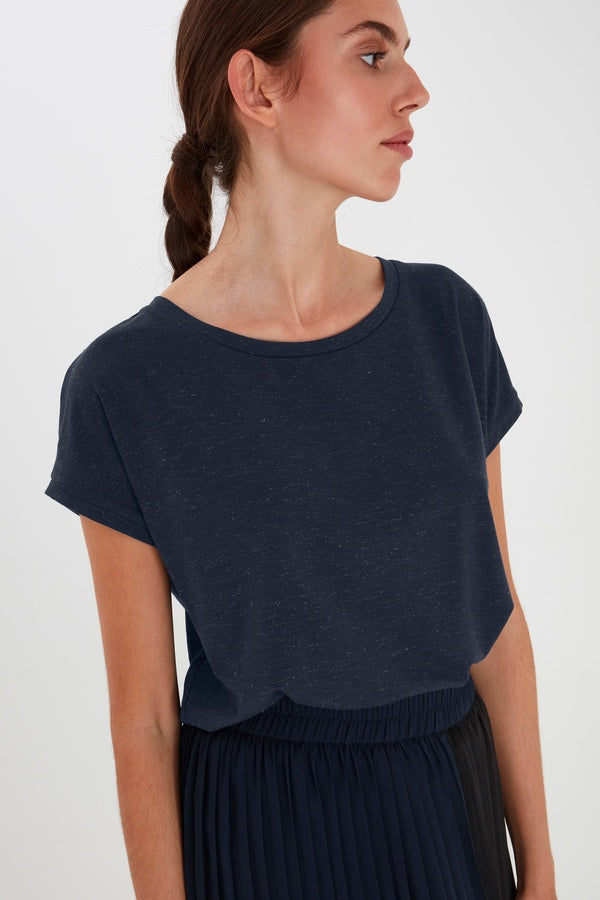 ICHI Rebel Metallic Detail Tee - Total Eclipse