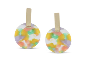 Emma Resin Disc Earrings - Pink, Green & Lilac