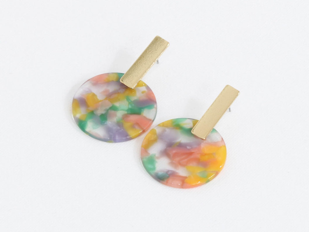 Emma Resin Disc Earrings - Pink, Green & Lilac