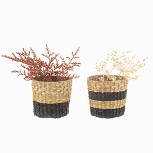 Black Stripe Seagrass Planter Set