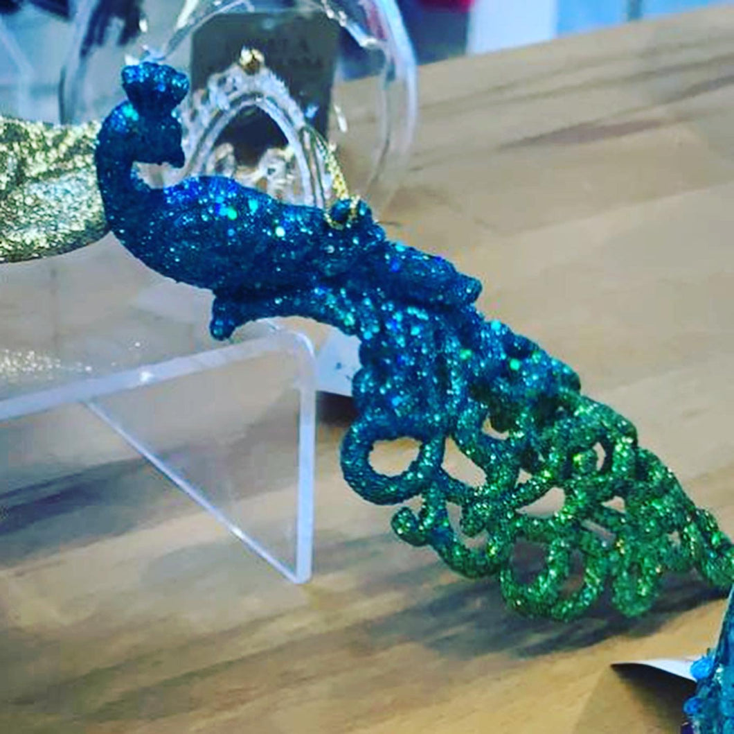 Glitter Acrylic Peacock Christmas Decoration