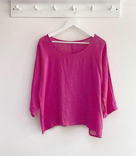 Amber Linen & Cotton Blend Top - Fuchsia