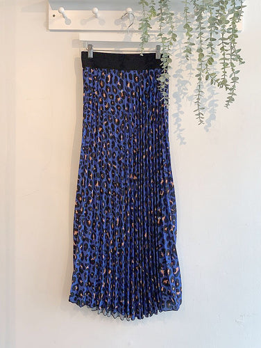 Athena Leopard Print Pleated Skirt - Cobalt
