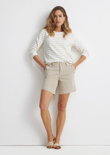 Red Button Bebe Cotton Shorts - Stone