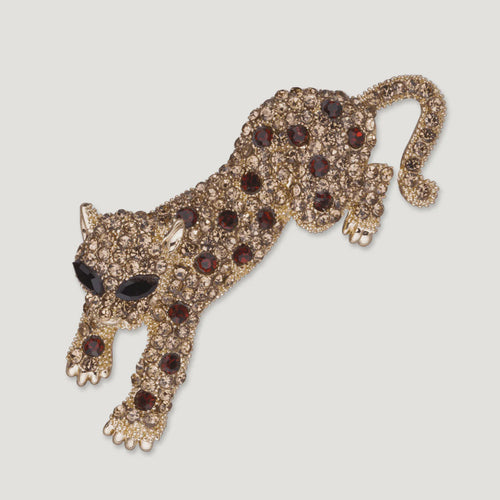 Kylie Gold & Red Crystal Tiger Cat Brooch
