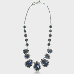 Edith Crystal Vintage Statement Necklace - Antique Silver & Blue