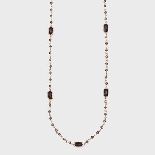 Venus Crystal Beaded Long Necklace - Black & Gold