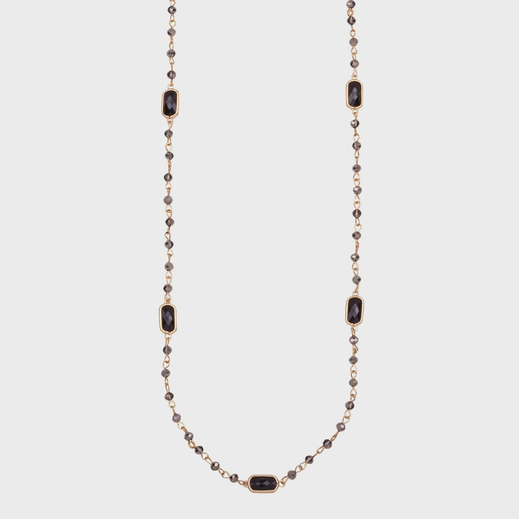 Venus Crystal Beaded Long Necklace - Black & Gold