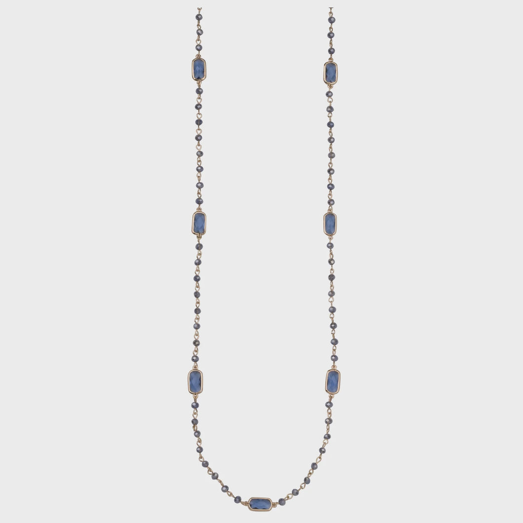 Venus Blue Crystal Beaded Long Necklace