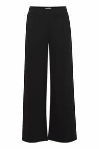 ICHI Kate Wide Legged Jersey Long Trousers - Black