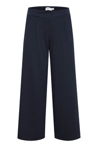 ICHI Kate Wide Legged Jersey Cropped Trousers - Total Eclipse