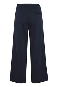 ICHI Kate Wide Legged Jersey Cropped Trousers - Total Eclipse