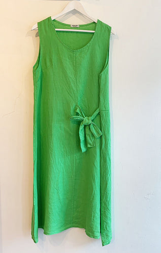 Margot Linen Tie Midi Dress - Green