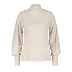 Red Button Sweet Roll Neck Wool Blend Jumper - Stone