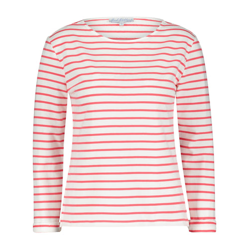 Red Button Terry Stripe Cotton Top - Coral