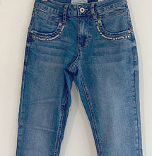 Load image into Gallery viewer, Red Button Sissy Embroidery Detail Jeans - Mid Blue Stone Wash
