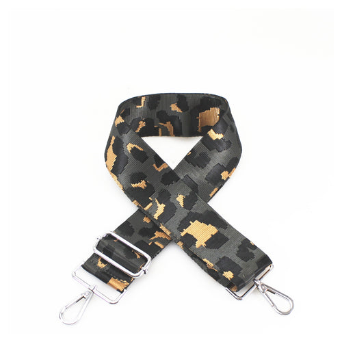 Printed Bag Strap - Charcoal & Gold Cheetah Print