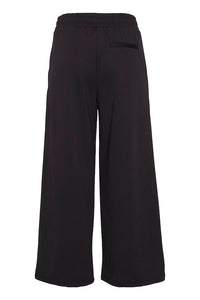 ICHI Kate Wide Legged Jersey Cropped Trousers - Black