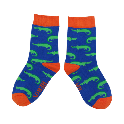 Mr Heron Bamboo Crocodile Children's Socks - Blue & Green