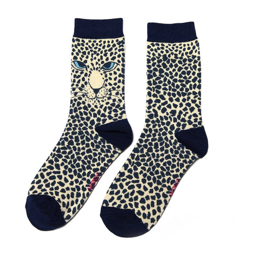 Miss Sparrow Bamboo Leopard Socks - Navy & Cream