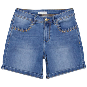 Red Button Cotton Denim Martha Shorts